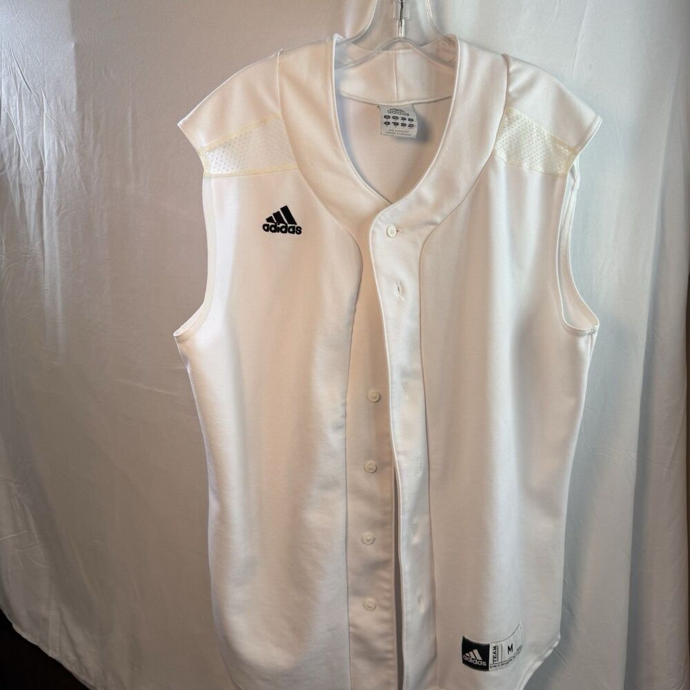 Adidas Men's Sleeveless Medium White Baseball Shirt Jersey Button Front - Picture 1 of 8